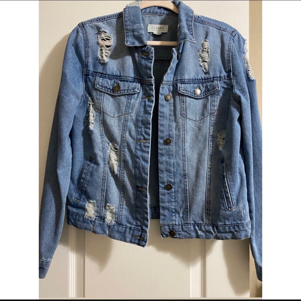 Distressed jean jacket